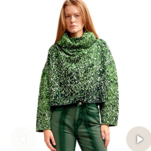 Anntian Sweaters - Anntian Jaqaurd Knit Cowl Neck 100% Wool Cropped Sweater One Size